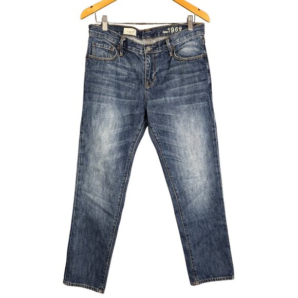 Gap 1969 Sexy Boyfriend Jeans Women’s Size 27 Blue Denim Distressed Wash - Picture 1 of 8